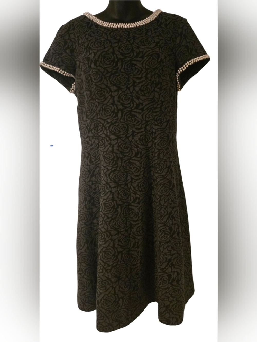 Karl Lagerfeld Grey Rose Floral Print Dress Bead Embellishments 10